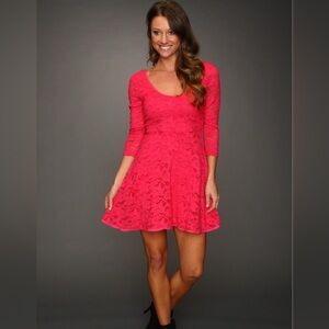Free People Fit and Flair Pink Lace Dress